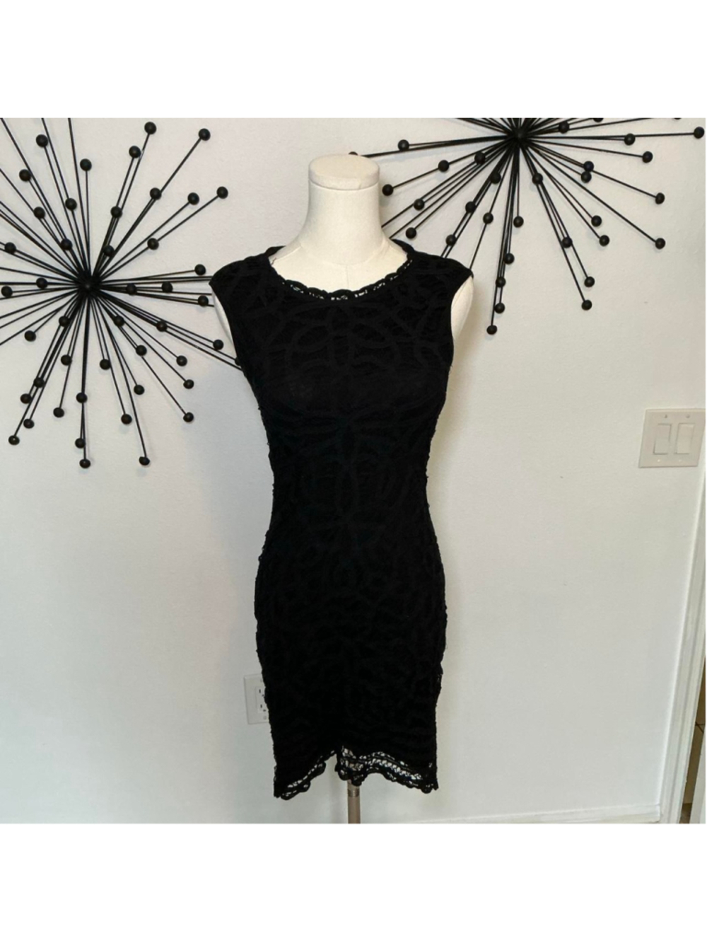 INC International Concepts Black Crochet Lace Sheath Dress Size 2